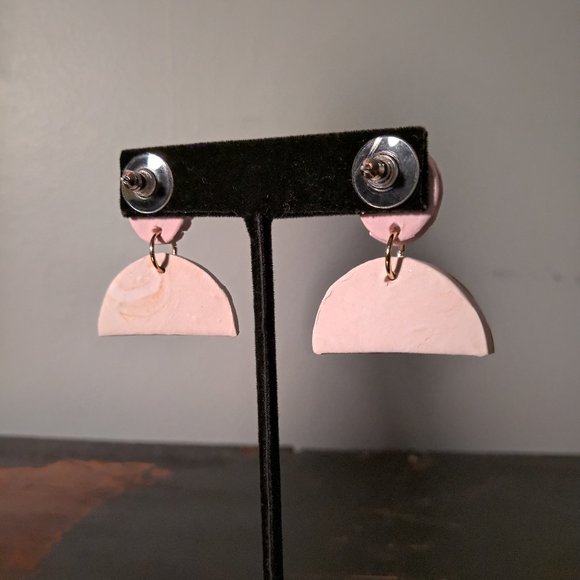 Pink and Gold Half Circle Dangle Earrings - Picture 5 of 9
